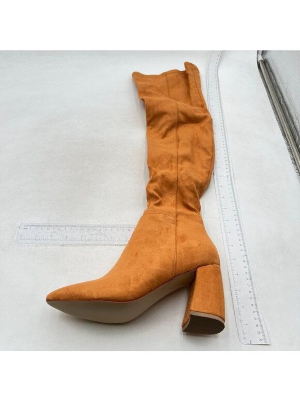 Suede Knee-High Boots Fall Boot For Women Chunky Block High Heel Round Toe Brown